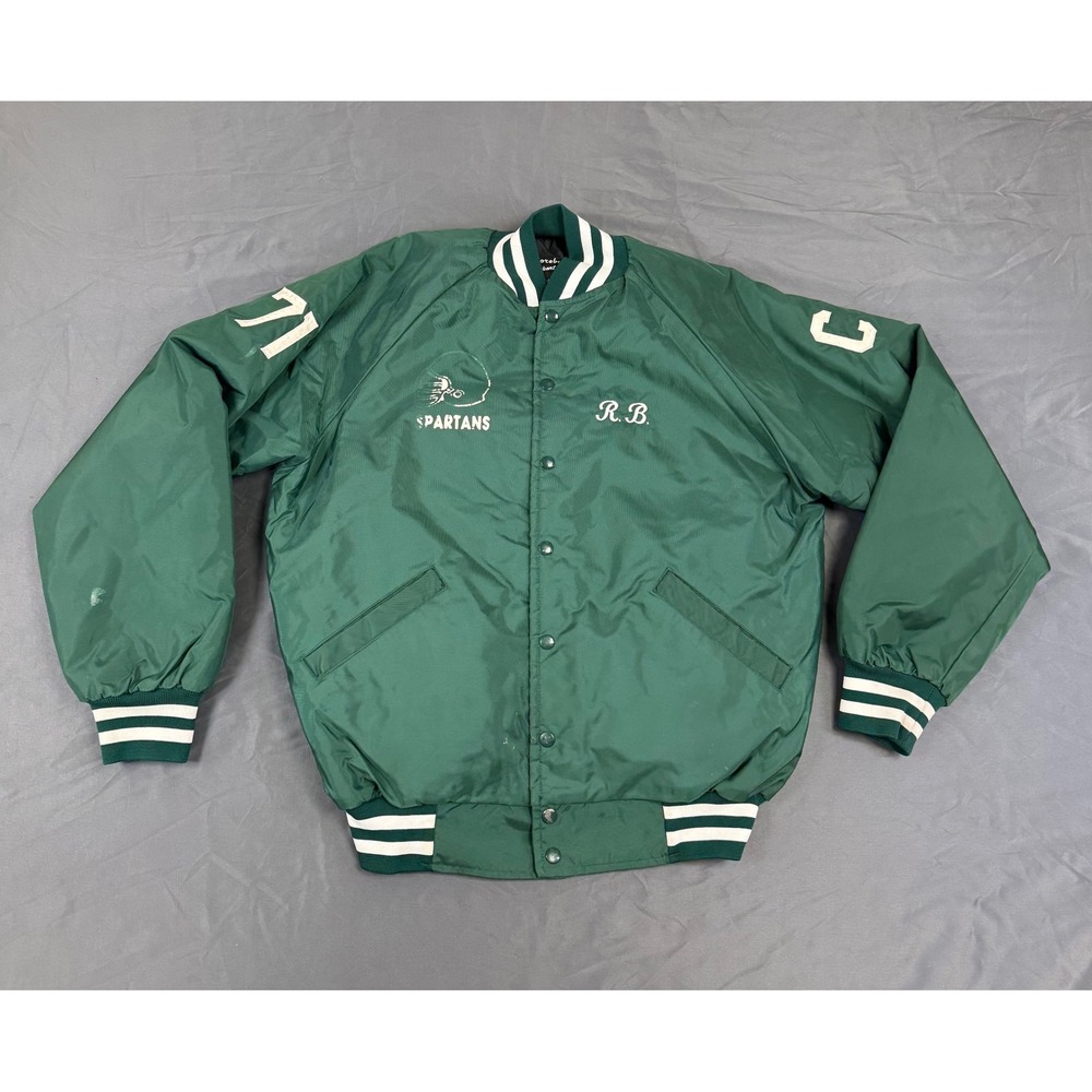 Vintage Scoreboard Sportswear Memorial Football Spartans Varsity Jacket Green XL